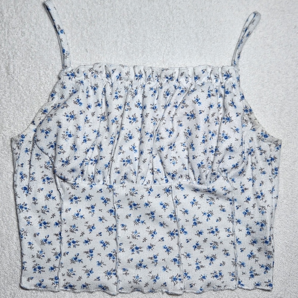 SHEIN Blue Floral Ribbed Cami Top – Size Small